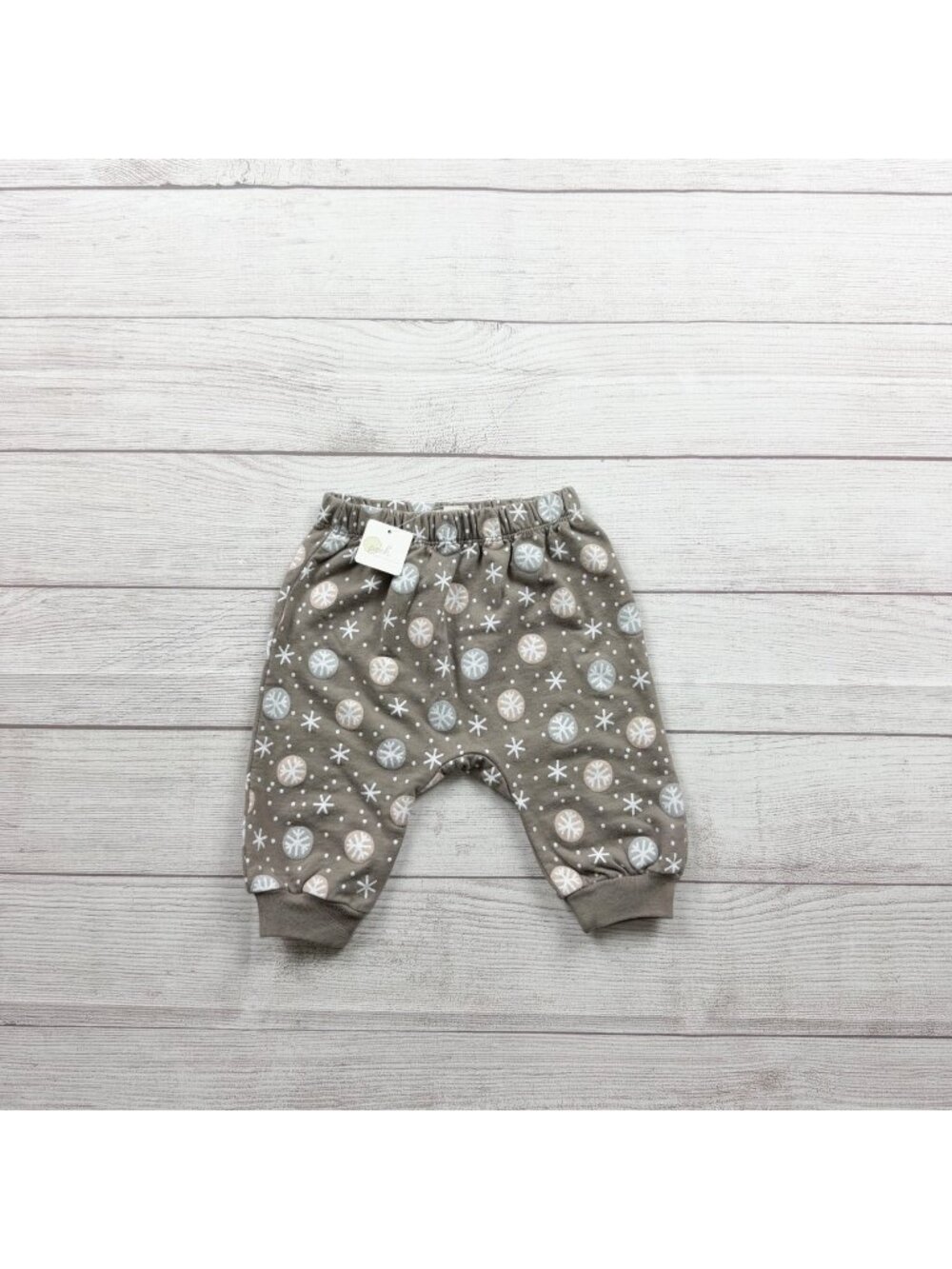 Peek Baby Girl Snowflake Print Pants Taupe Grey Elastic Waistband NWT 6-12 Month